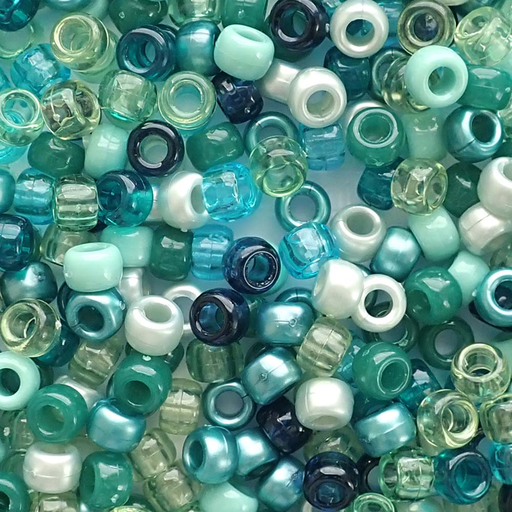Teal Green Jewel Mix Plastic Pony Beads 6 x 9mm, 500 beads