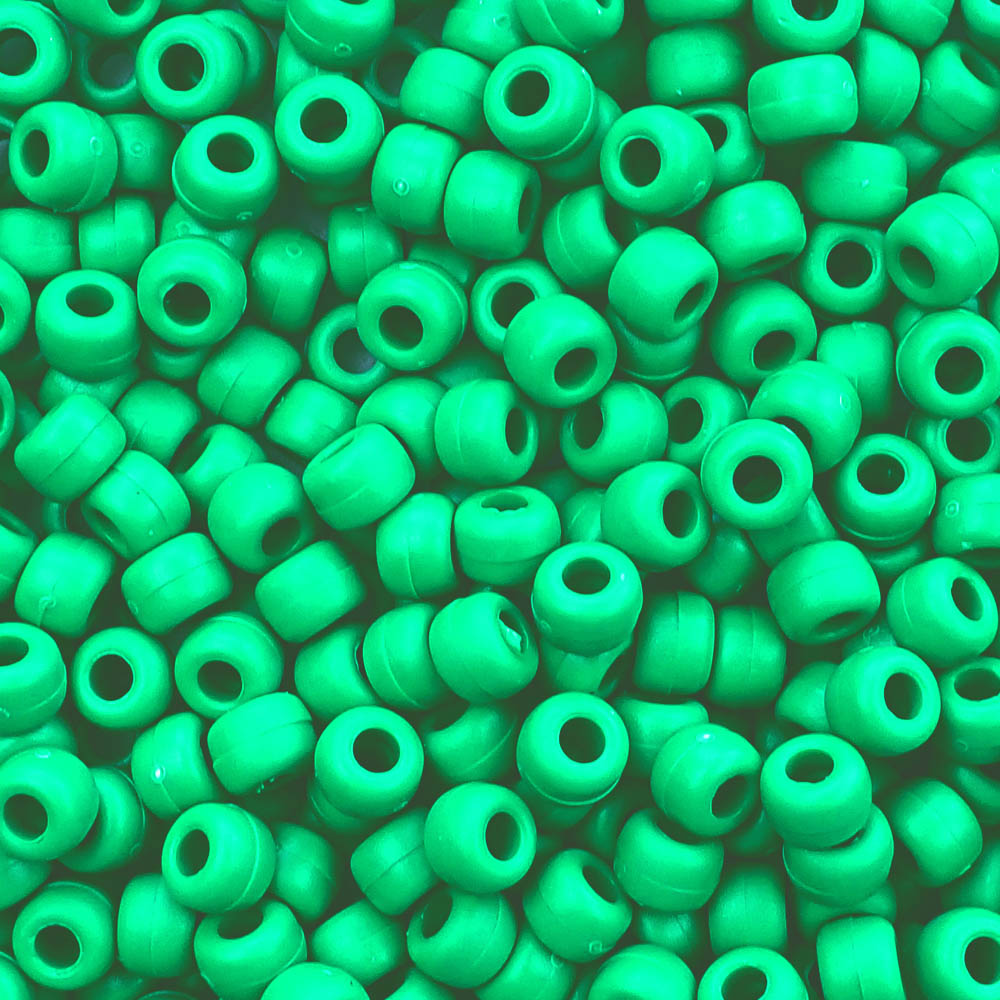 Matte Green Opaque Plastic Pony Beads 6 x 9mm, 500 beads