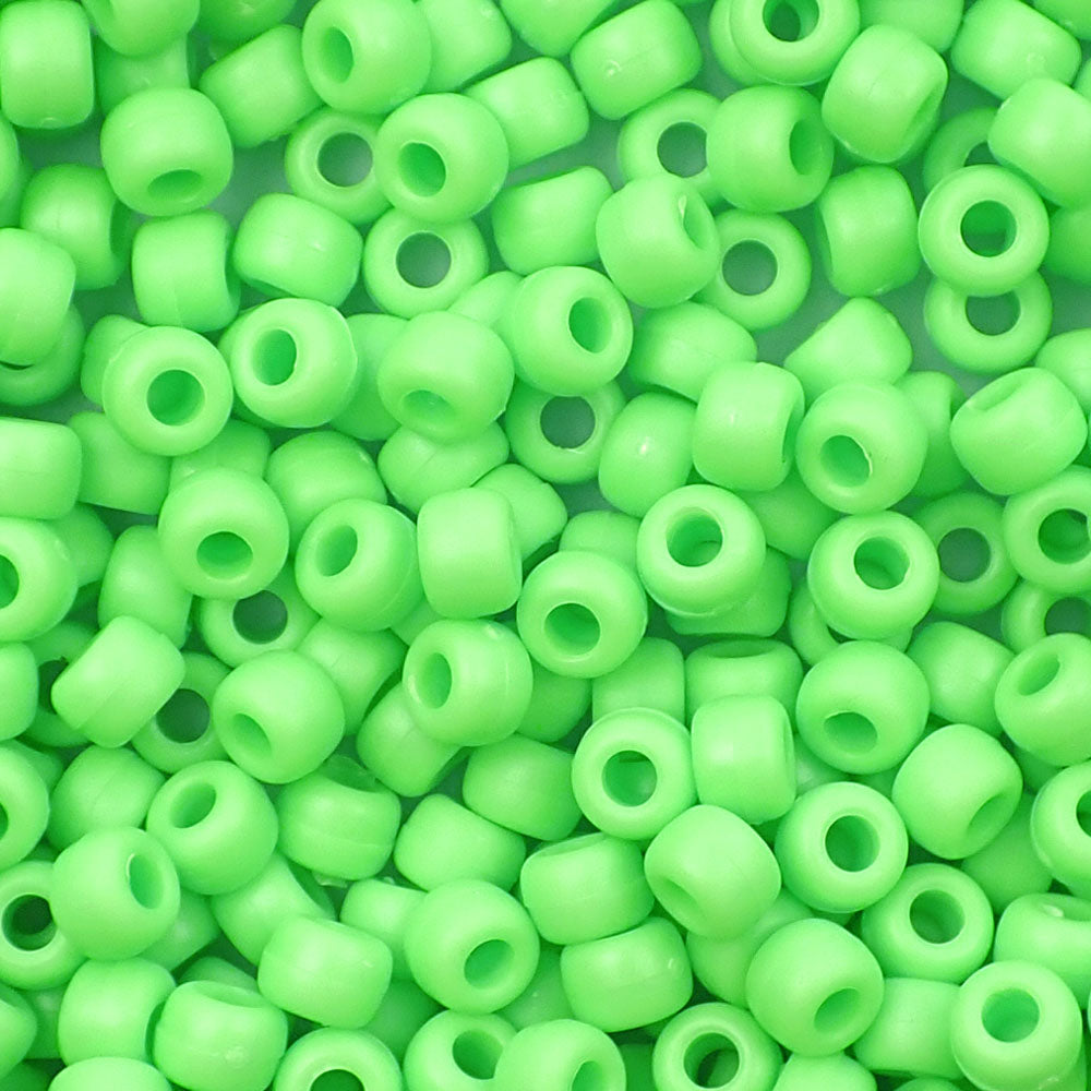 Matte Lime Plastic Pony Beads. Size 6 x 9 mm. Craft Beads.