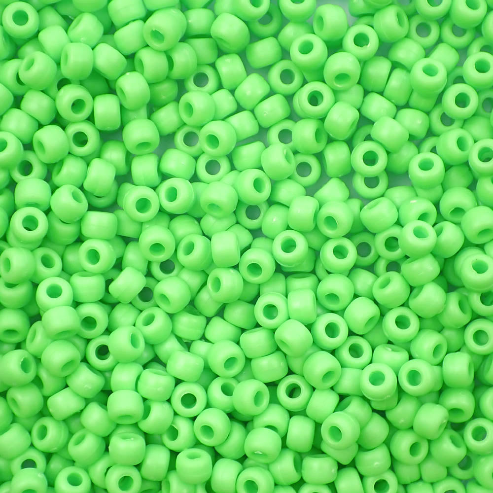 Matte Lime Plastic Pony Beads. Size 6 x 9 mm. Craft Beads.