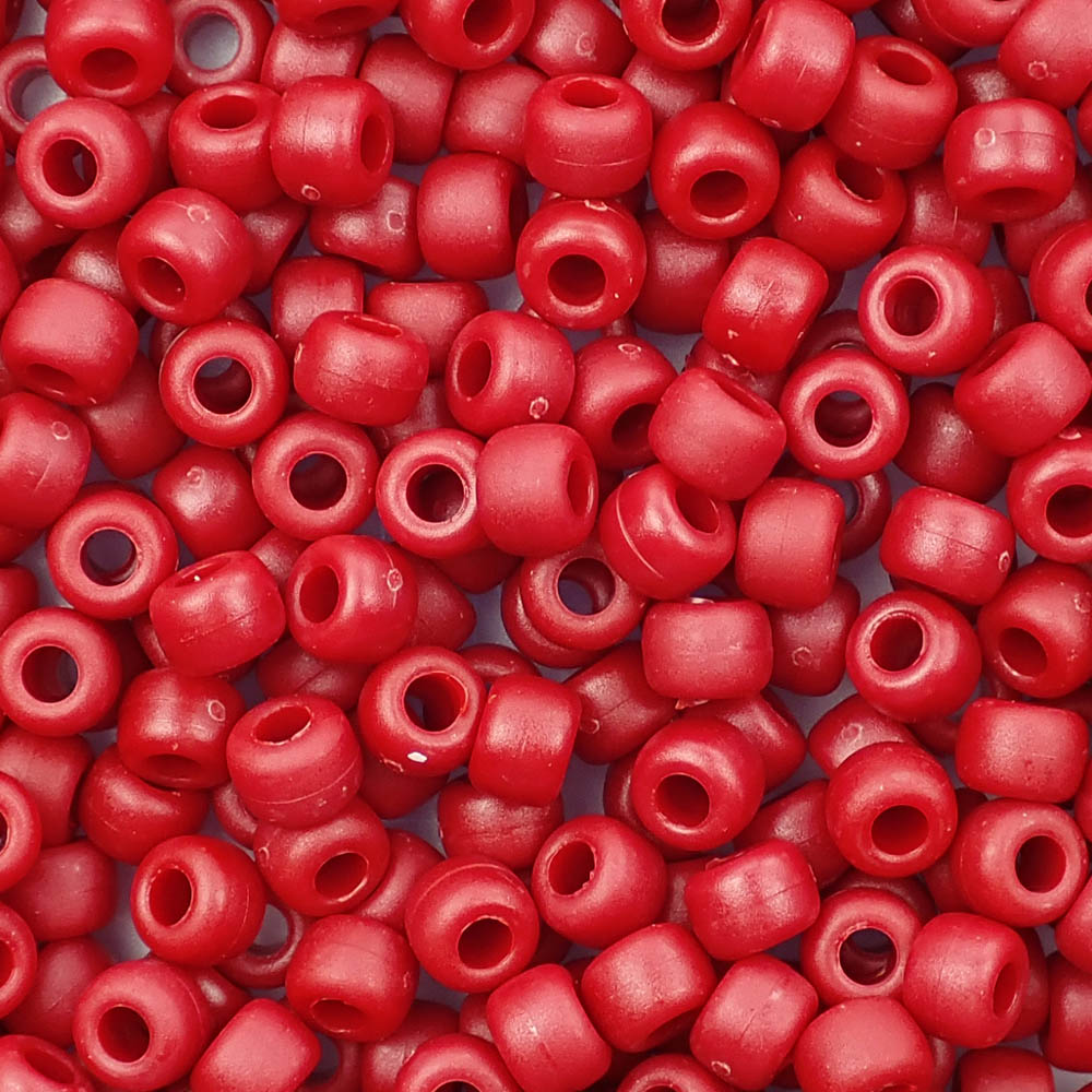 Matte Red Plastic Pony Beads. Size 6 x 9 mm. Craft Beads.