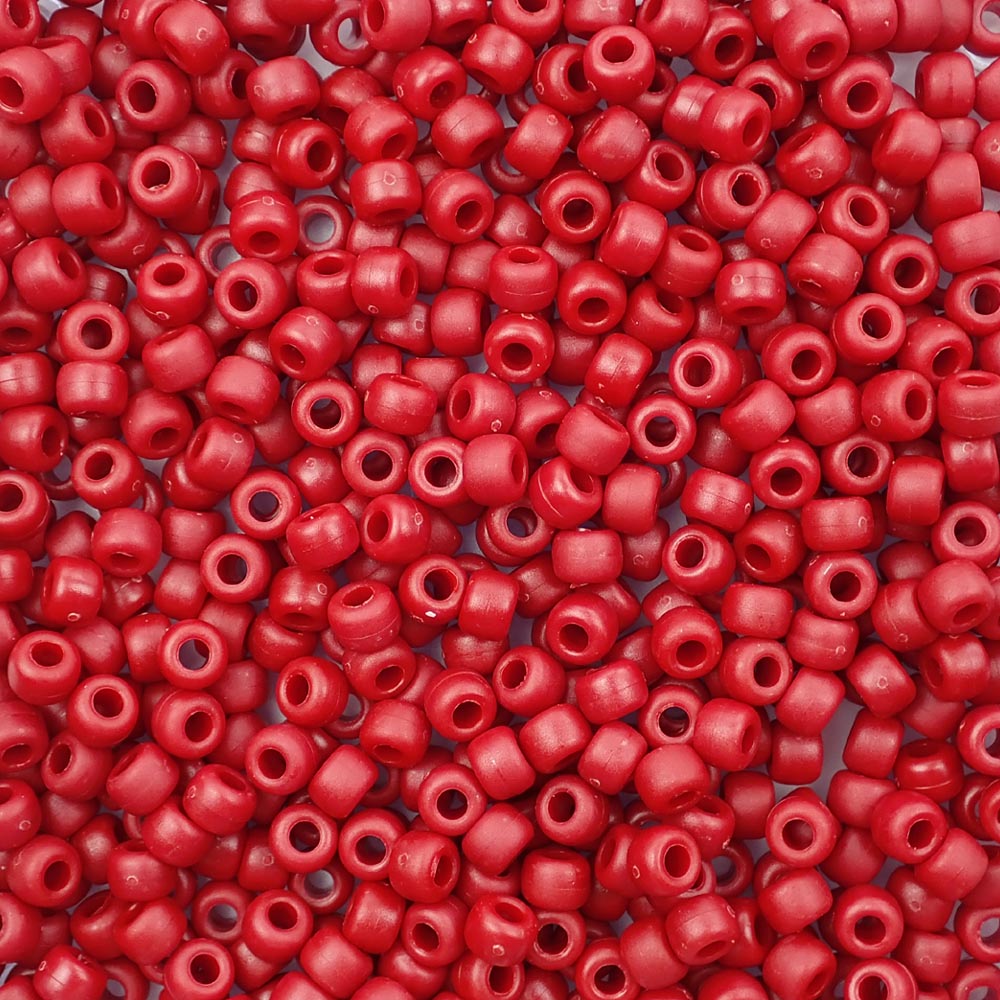 Matte Red Plastic Pony Beads. Size 6 x 9 mm. Craft Beads.