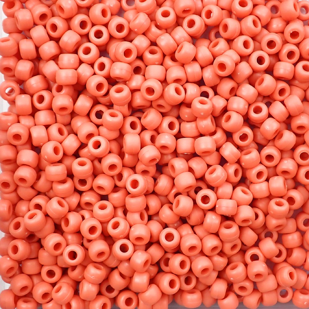 Matte Coral Opaque Plastic Pony Beads 6 x 9mm, 500 beads