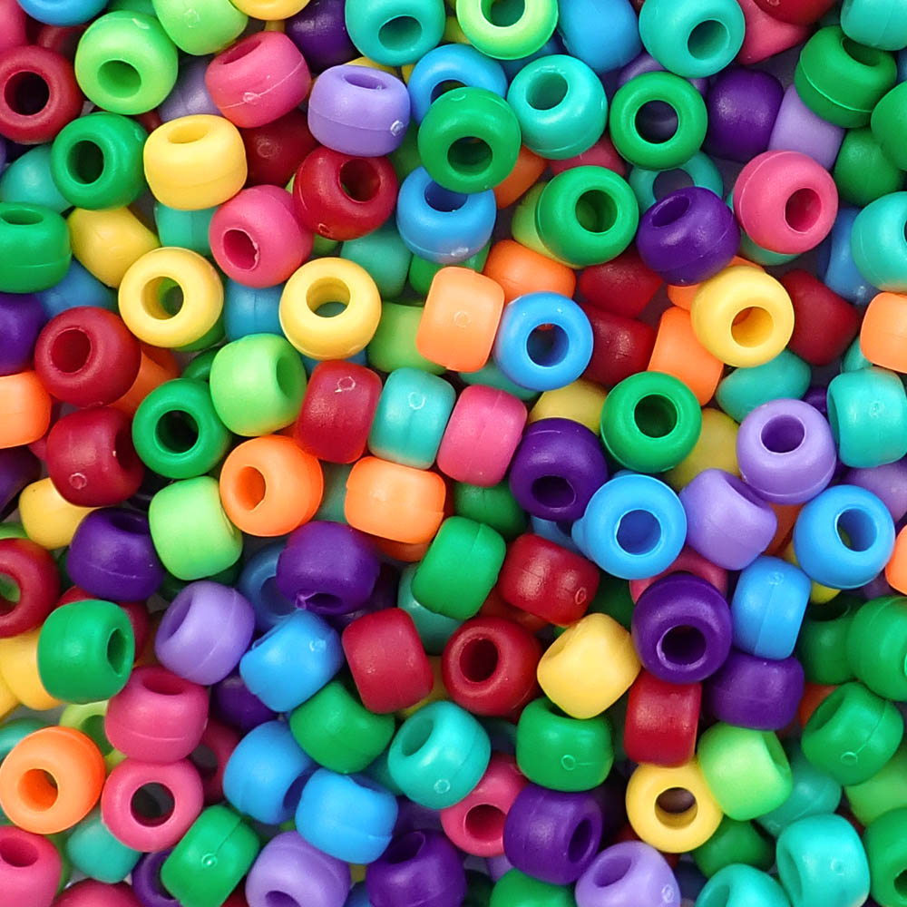 Matte Rainbow Opaque Multicolor Mix Plastic Pony Beads 6 x 9mm, 1000 beads
