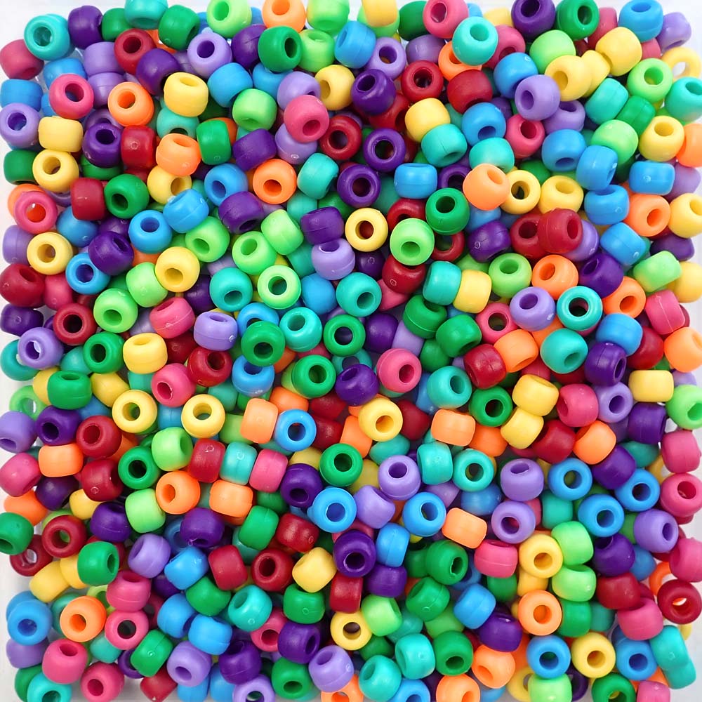 Matte Rainbow Opaque Multicolor Mix Plastic Pony Beads 6 x 9mm, 500 beads