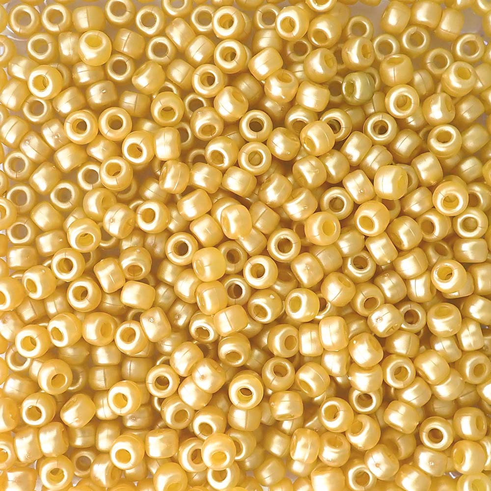 Satin Matte Gold Pearl Plastic Pony Beads 6 x 9mm, 500 beads