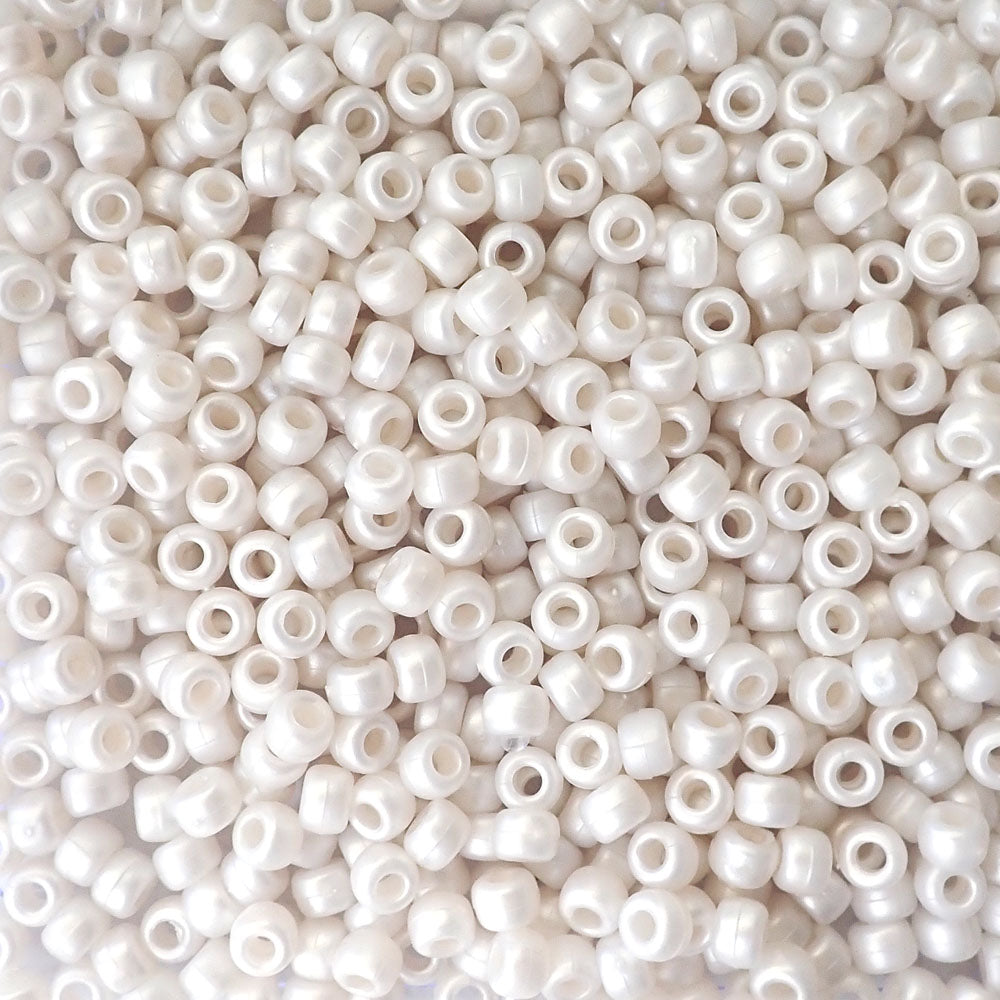 Satin Matte Bridal Pearl Plastic Pony Beads. Size 6 x 9 mm. Craft Beads.
