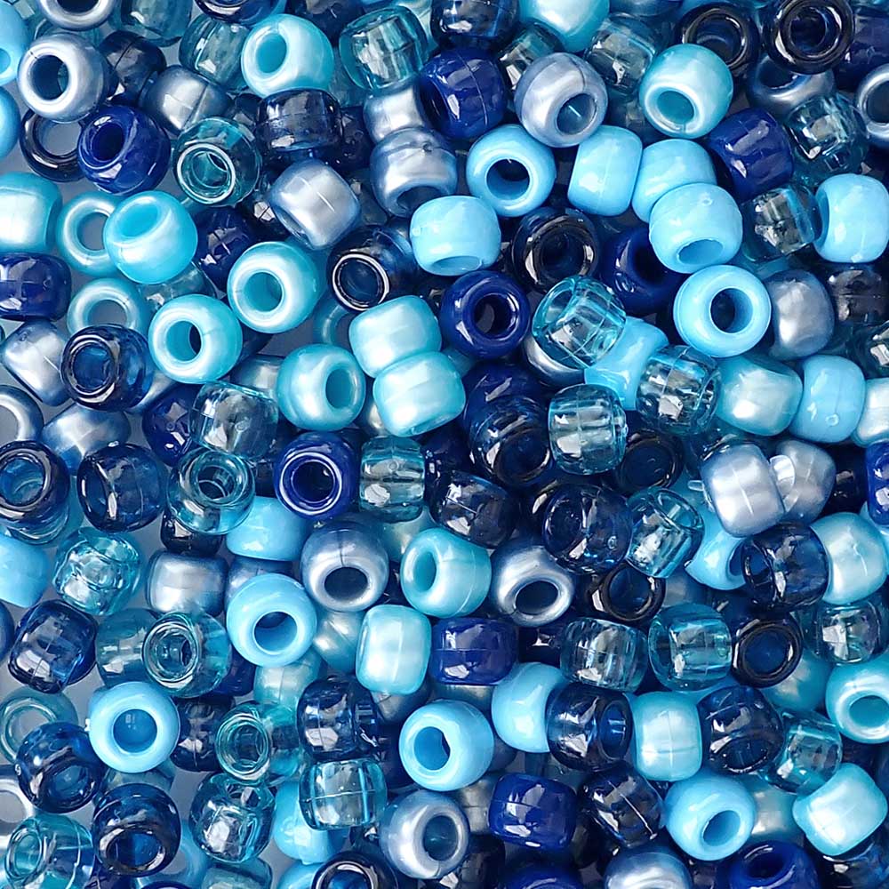 Pacific Blue Mix Plastic Pony Beads 6 x 9mm, 500 beads