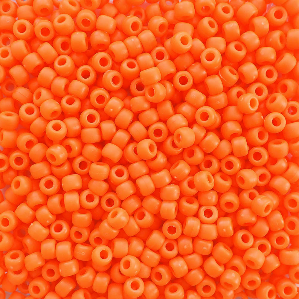 Matte Neon Orange Plastic Pony Beads. Size 6 x 9 mm. Craft Beads.
