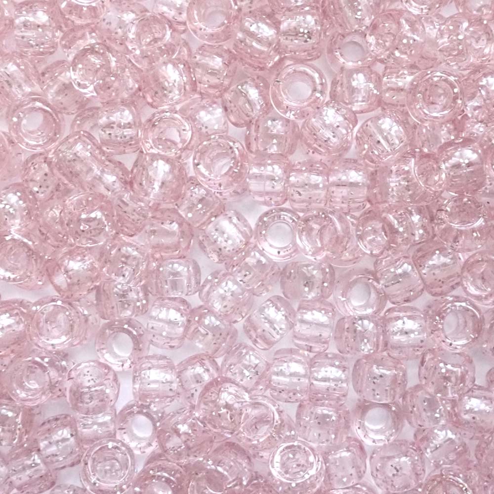 Light Coral Glitter Plastic Pony Beads 6 x 9mm, 500 beads