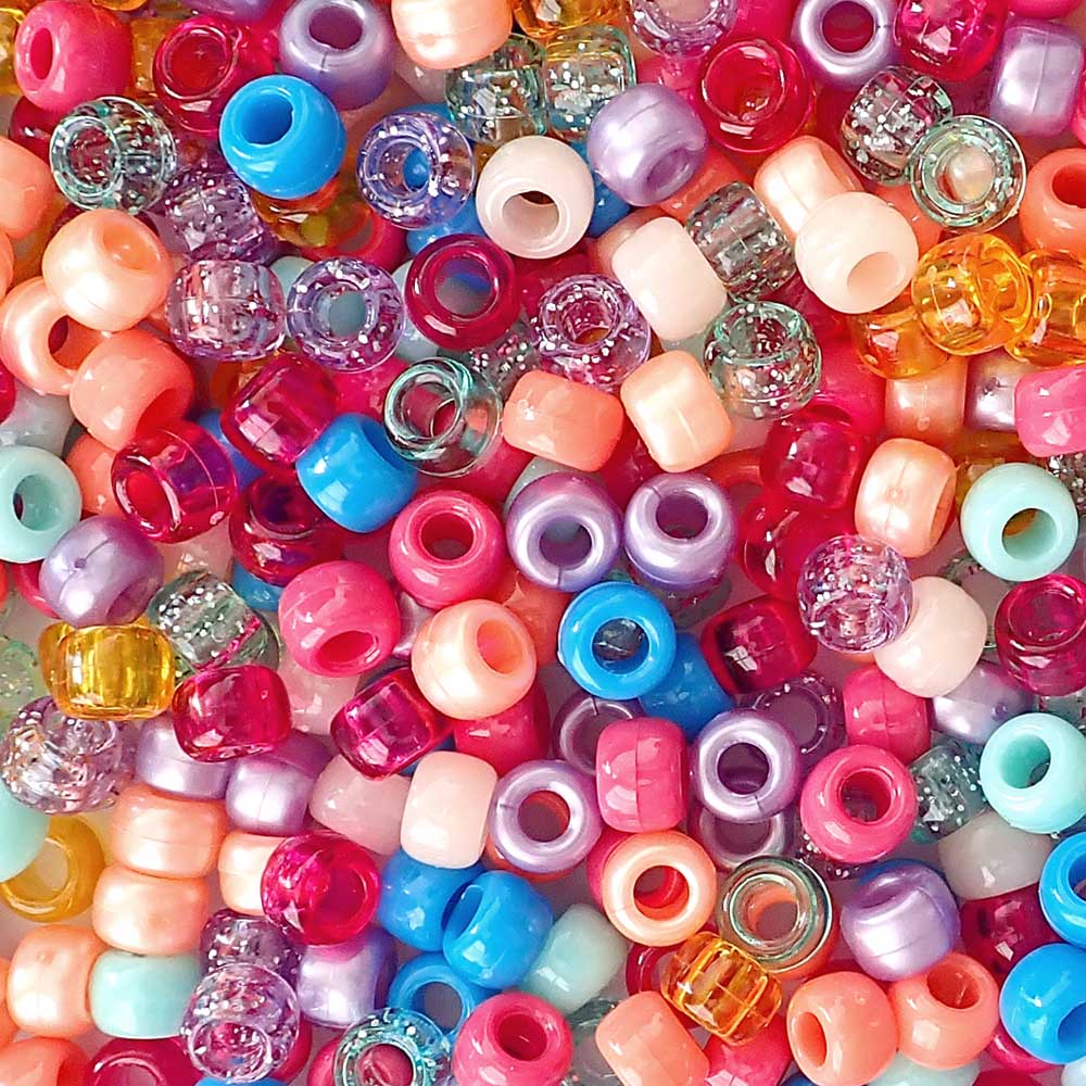 Sweetheart Multicolor Mix Plastic Pony Beads 6 x 9mm, 1000 beads