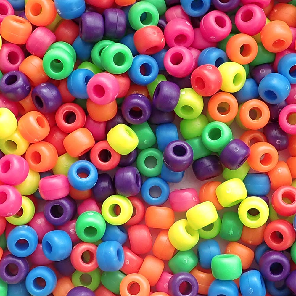 Matte Neon Multi-color Craft Pony Beads 6 x 9mm, Made in the USA - Bead Bee