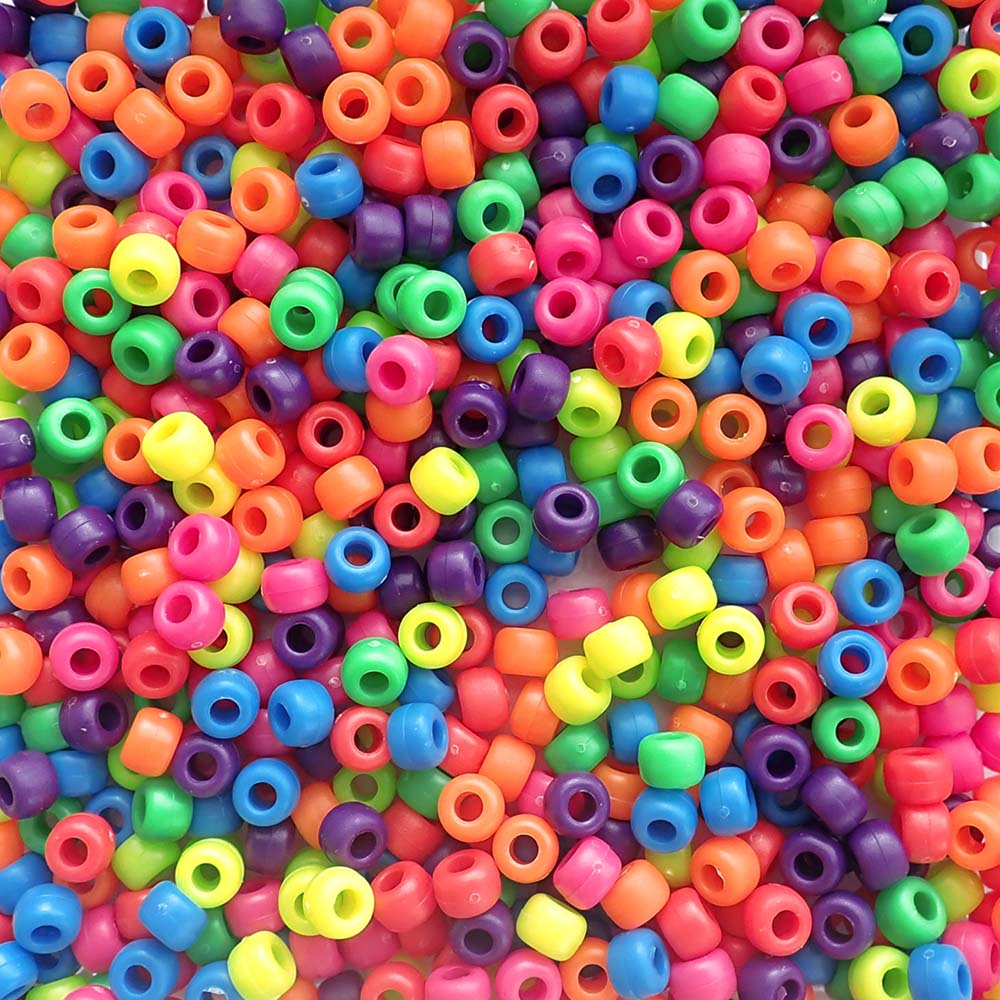 Matte Neon Multi-color Mix Plastic Pony Beads 6 x 9mm, 500 beads