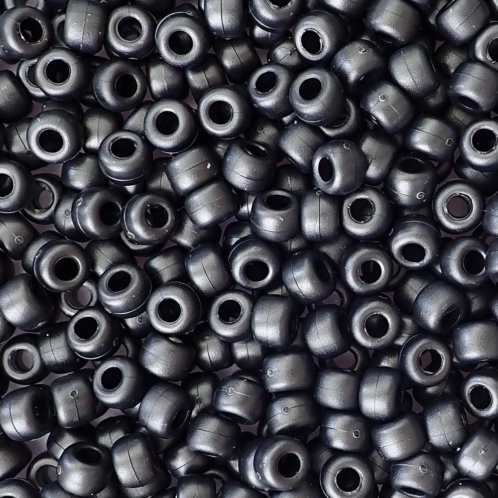 Satin Matte Black Pearl Plastic Pony Beads. Size 6 x 9 mm. Craft Beads.