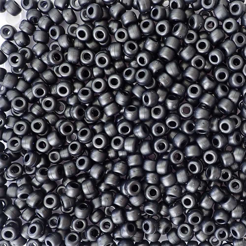 Satin Matte Black Pearl Plastic Pony Beads. Size 6 x 9 mm. Craft Beads.