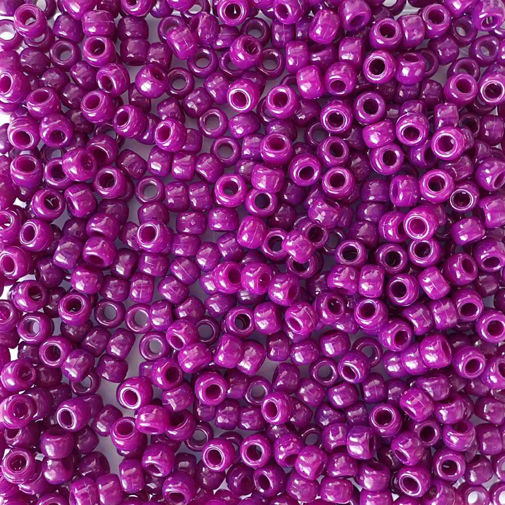 Dark Boysenberry Magenta Plastic Pony Beads. Size 6 x 9 mm. Craft Beads. Made in the USA.