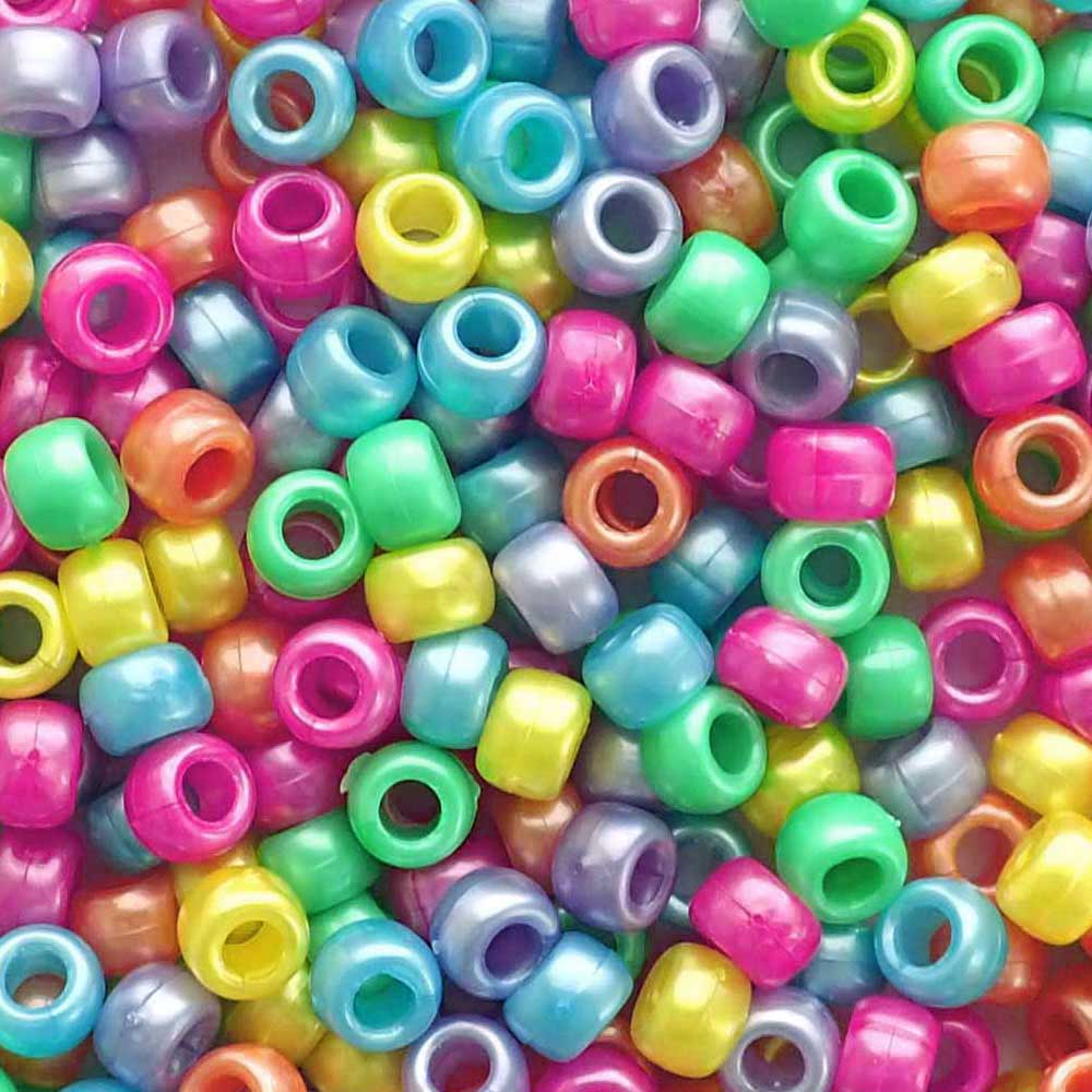 Carnival Pearl Mix Plastic Pony Beads 6 x 9mm, 500 beads