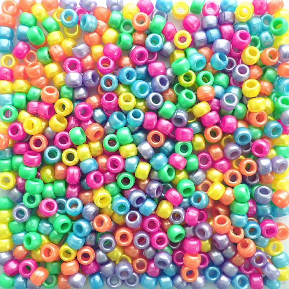 Carnival Pearl Mix Plastic Pony Beads 6 x 9mm, 500 beads