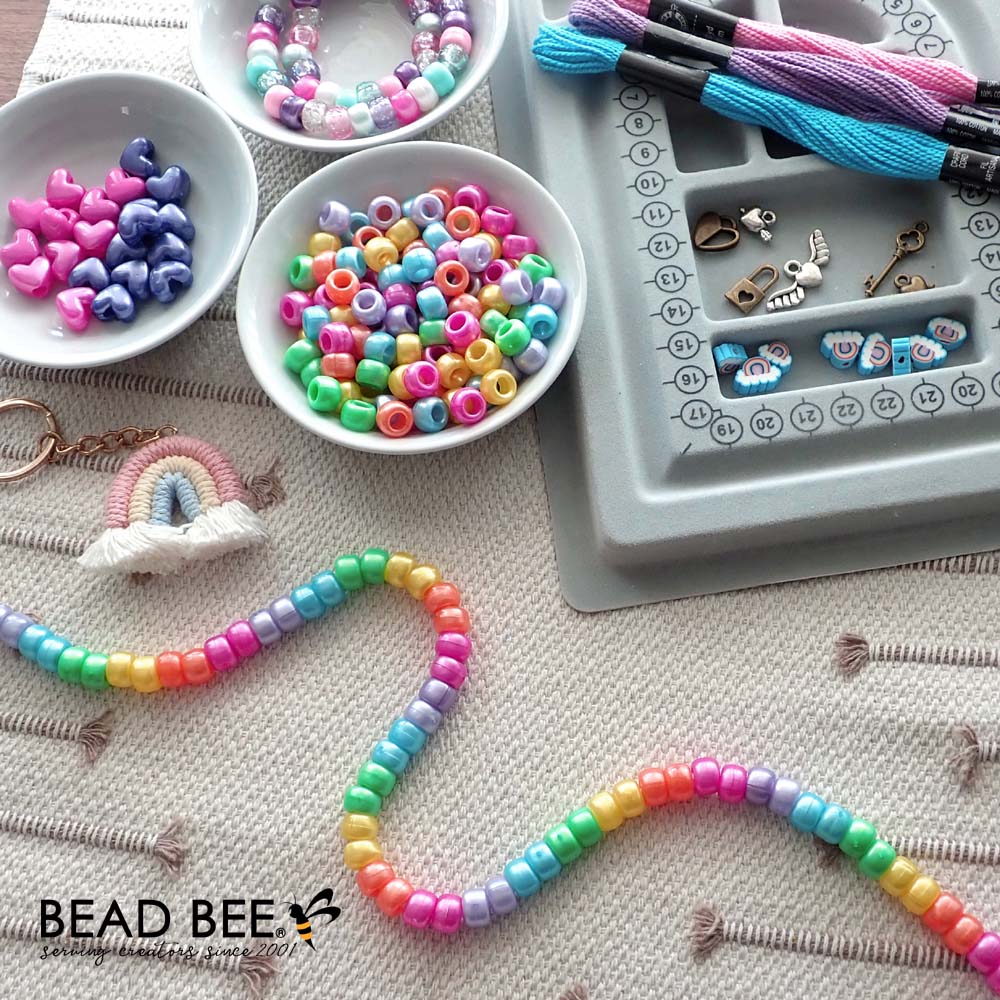 Carnival Pearl Mix Plastic Pony Beads 6 x 9mm, 500 beads