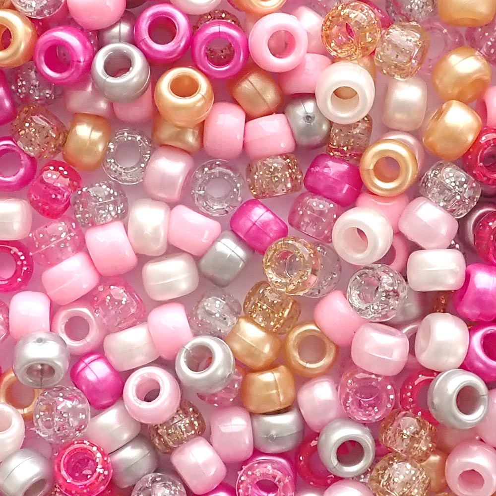 Princess Pink Mix Plastic Pony Beads 6 x 9mm, 1000 beads