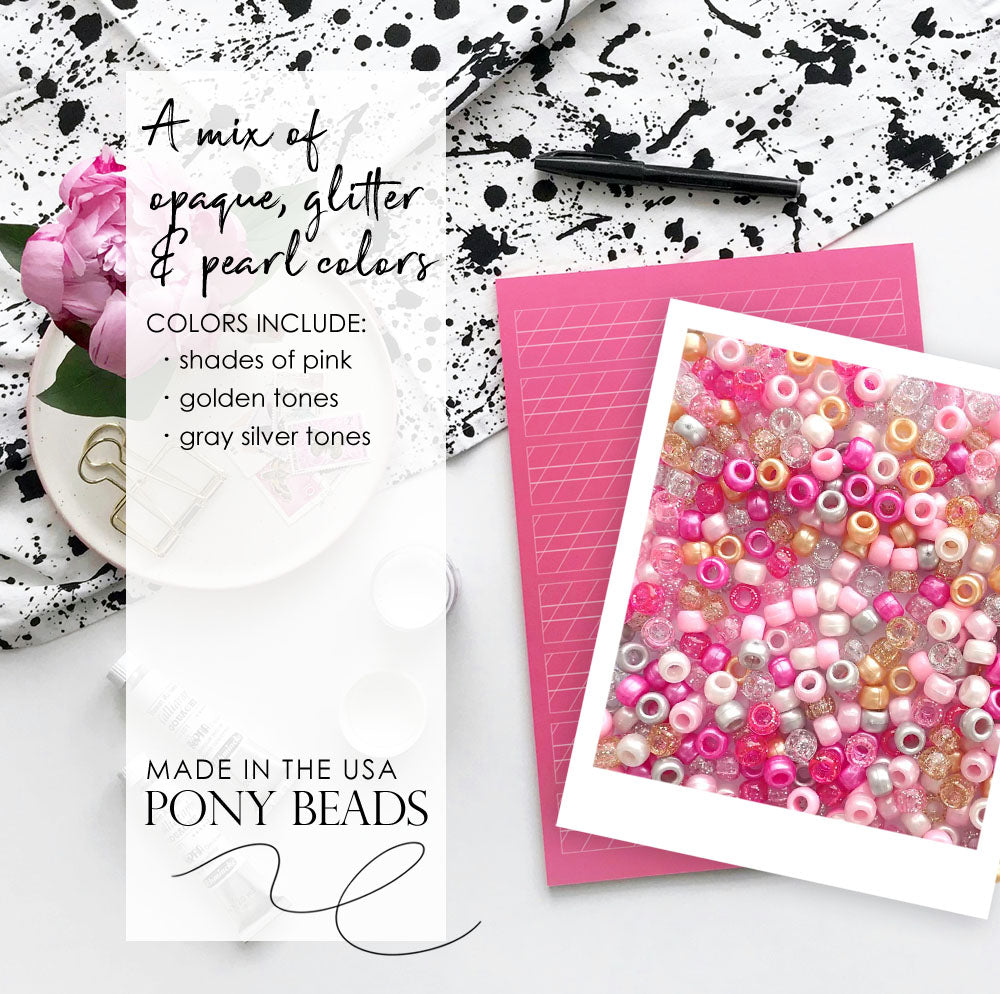 Princess Pink Multicolor Mix Plastic Pony Beads 6 x 9mm, 500 beads