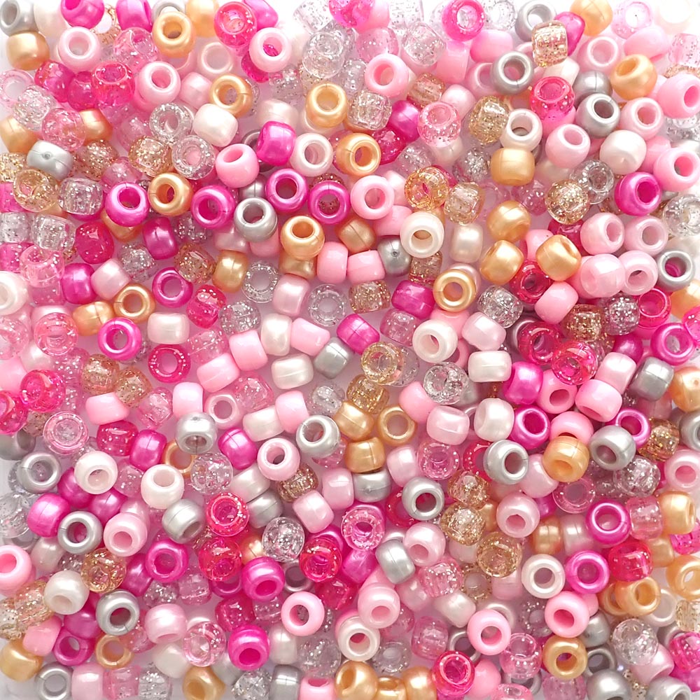 Princess Pink Multicolor Mix Plastic Pony Beads 6 x 9mm, 500 beads
