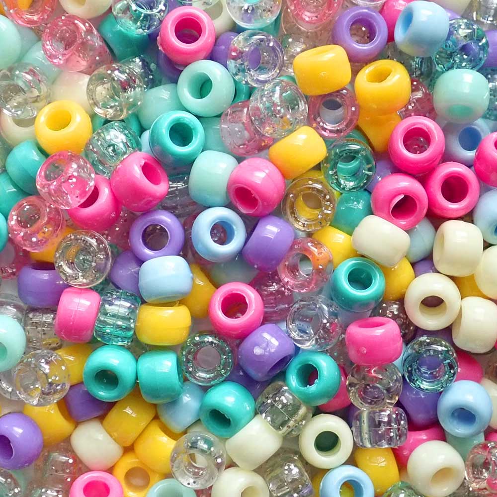 Pool Party Mix Plastic Pony Beads 6 x 9mm, 500 beads