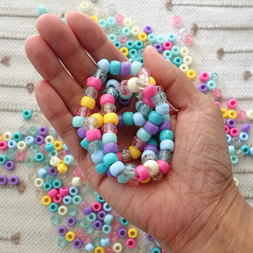 Pool Party Mix Plastic Pony Beads 6 x 9mm, 500 beads