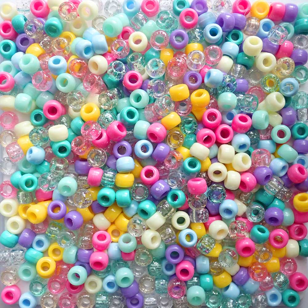 Pool Party Mix Plastic Pony Beads 6 x 9mm, 500 beads