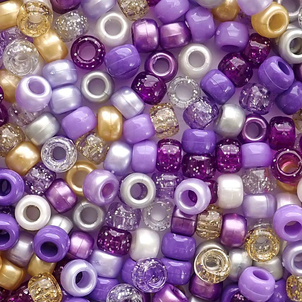 Princess Purple Mix Plastic Pony Beads 6 x 9mm, 500 beads