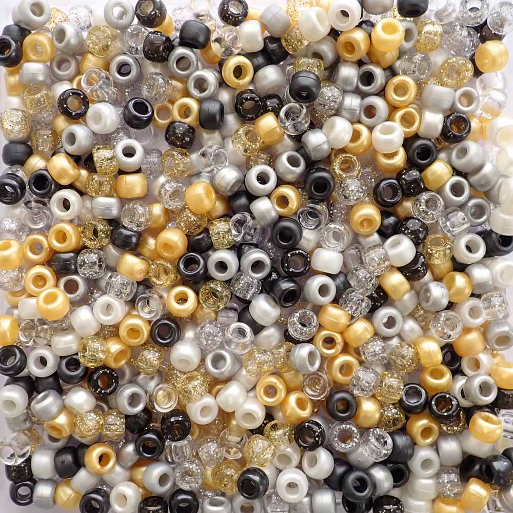 Gala Mix Plastic Pony Beads. Size 6 x 9 mm. Craft Beads. Made in the USA.