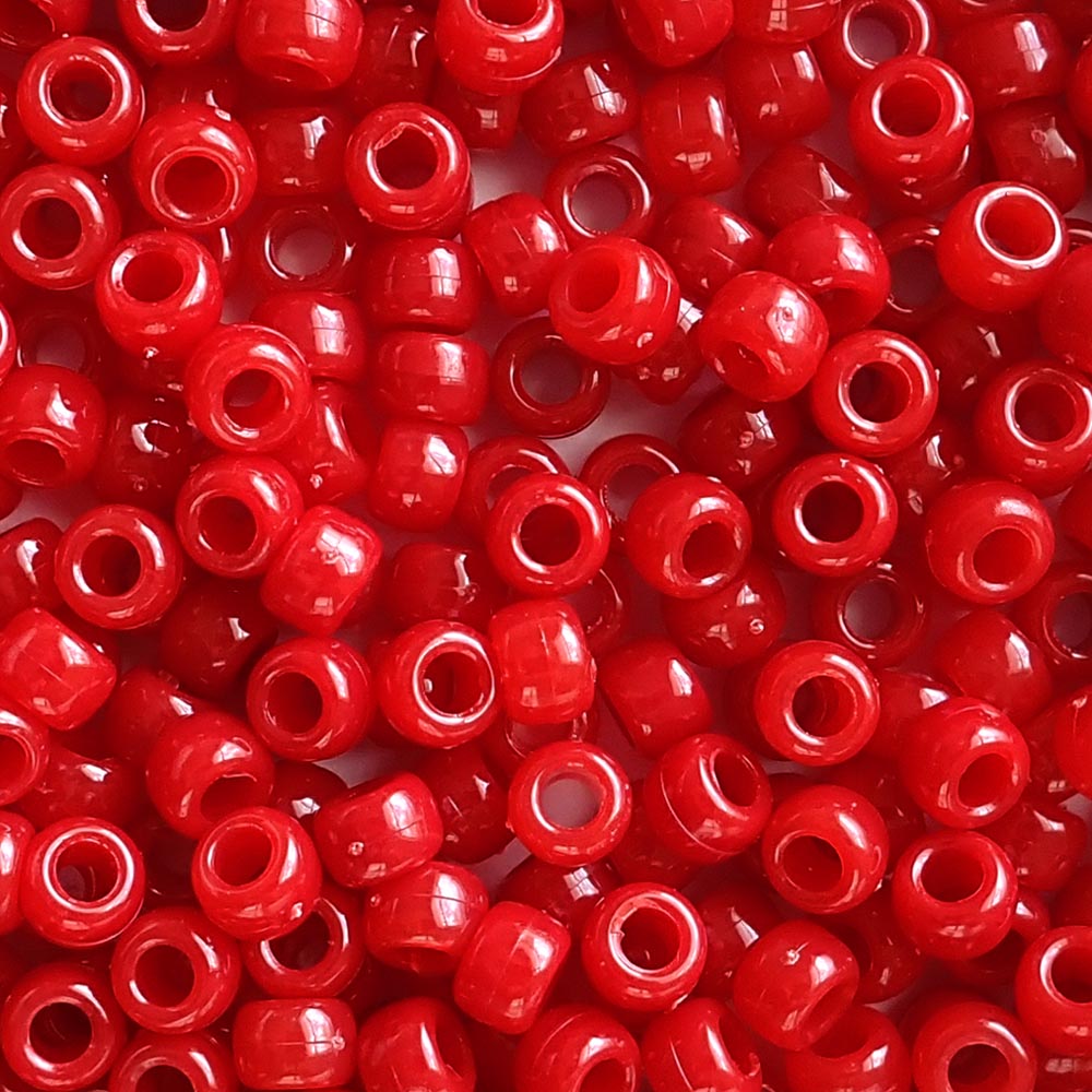 Harvest Red Plastic Pony Beads. Size 6 x 9 mm. Craft Beads. Made in the USA.