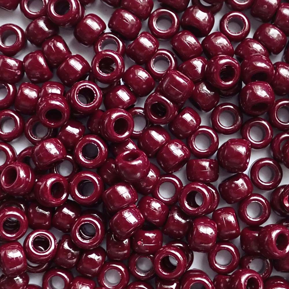 Burgundy Red Opaque Plastic Pony Beads 6 x 9mm, 500 beads