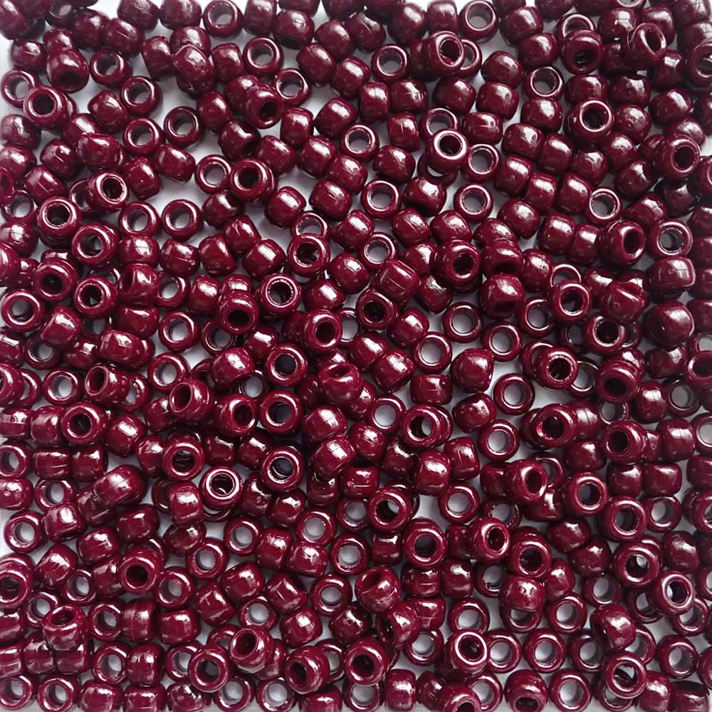 Burgundy Red Opaque Plastic Pony Beads 6 x 9mm, 500 beads