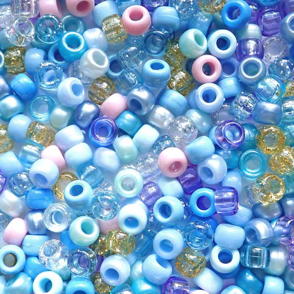 Dreamy Blue Sky Mix Plastic Pony Beads, 6x9mm, 500 beads