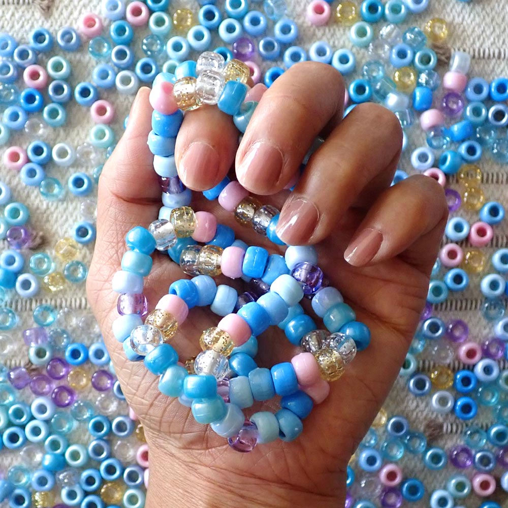 Dreamy Blue Sky Mix Plastic Pony Beads, 6x9mm, 500 beads