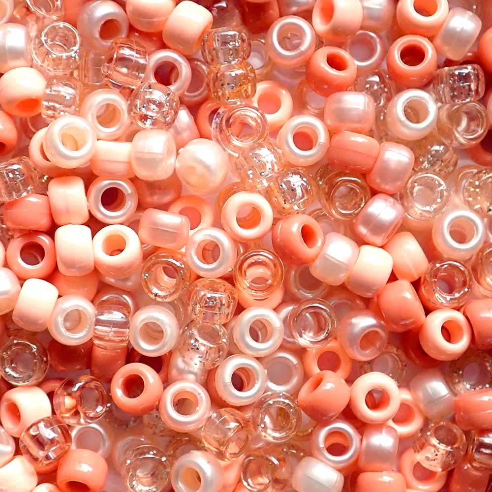 Peach Coral Glam Mix Plastic Pony Beads, 6x9mm, 500 beads