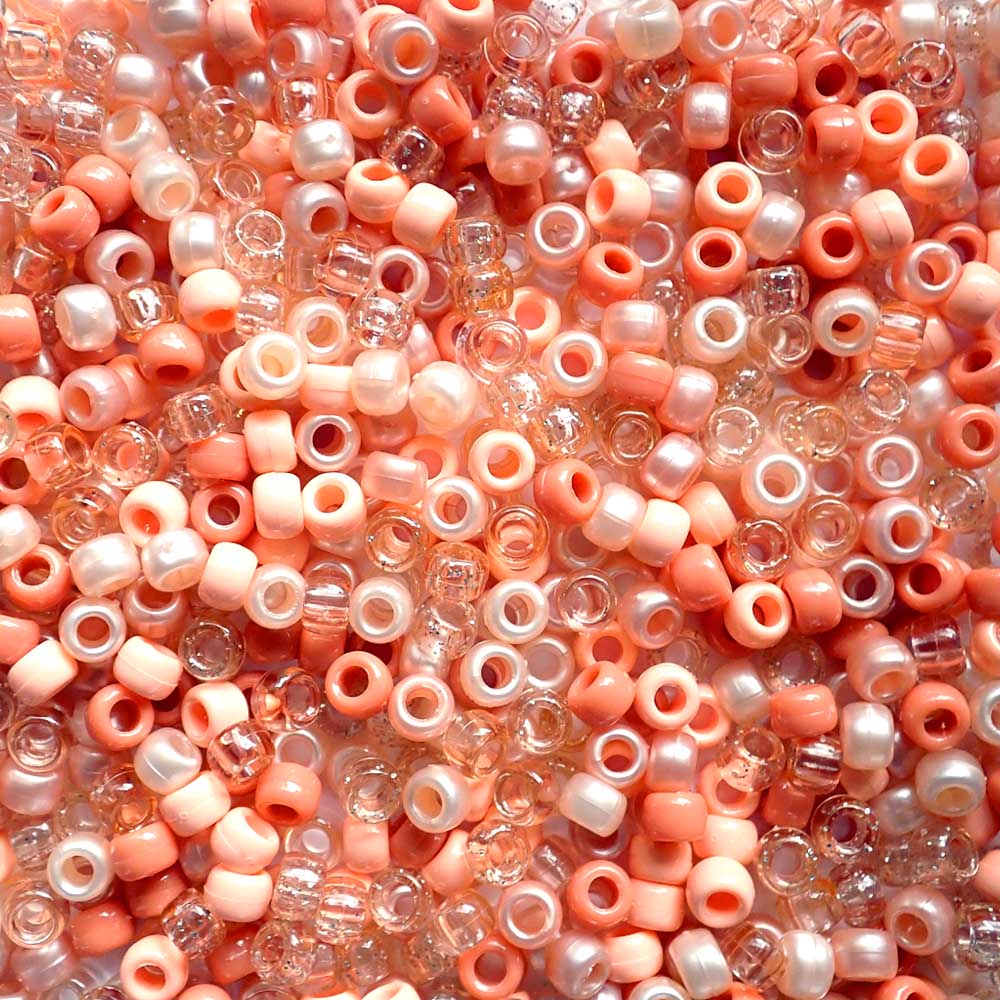 Peach Coral Glam Mix Plastic Pony Beads, 6x9mm, 500 beads