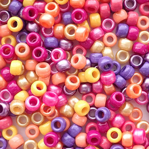 Tropical Sunset Mix Plastic Pony Beads 6 x 9mm, 500 beads