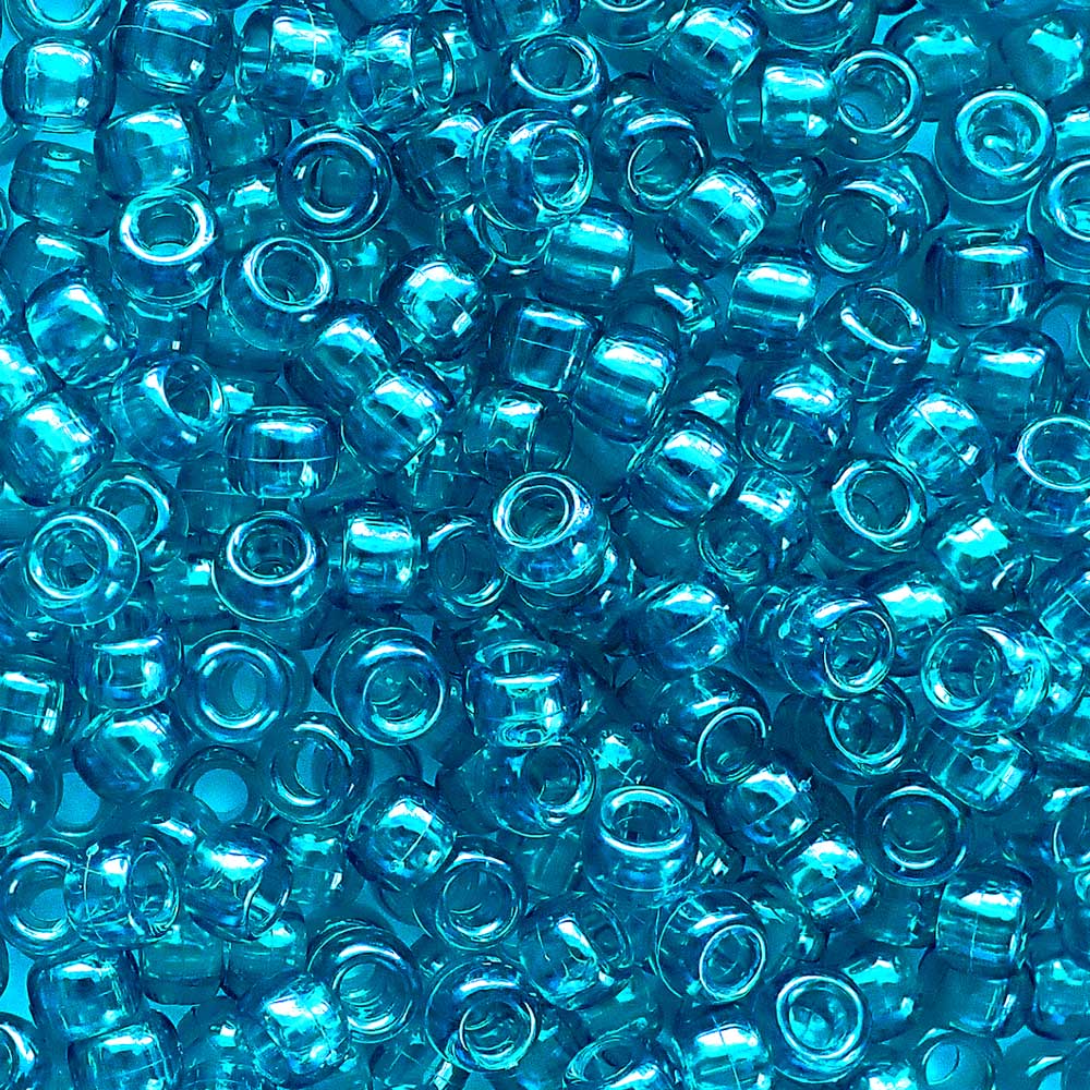 Teal Blue Transparent Plastic Pony Beads 6 x 9mm, 1500 beads