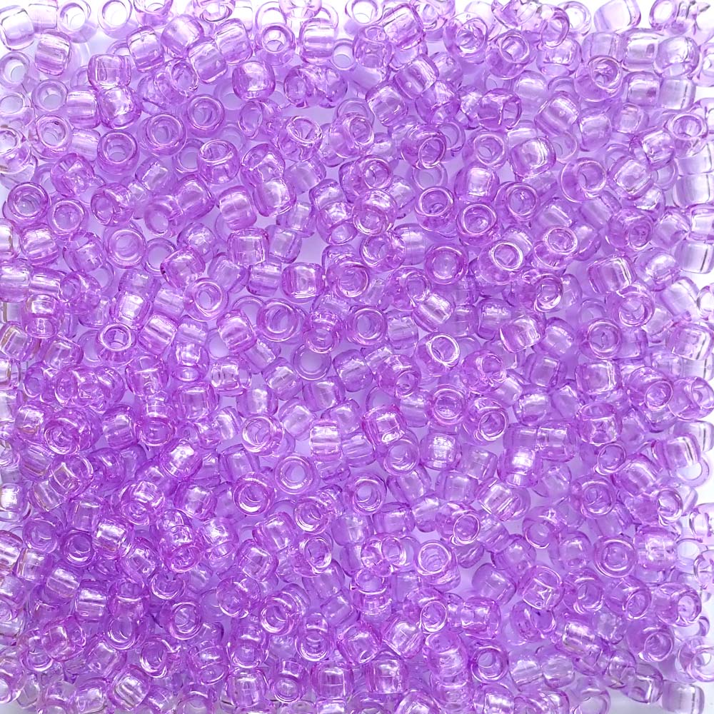 Light Purple Transparent Plastic Pony Beads 6 x 9mm, 500 beads