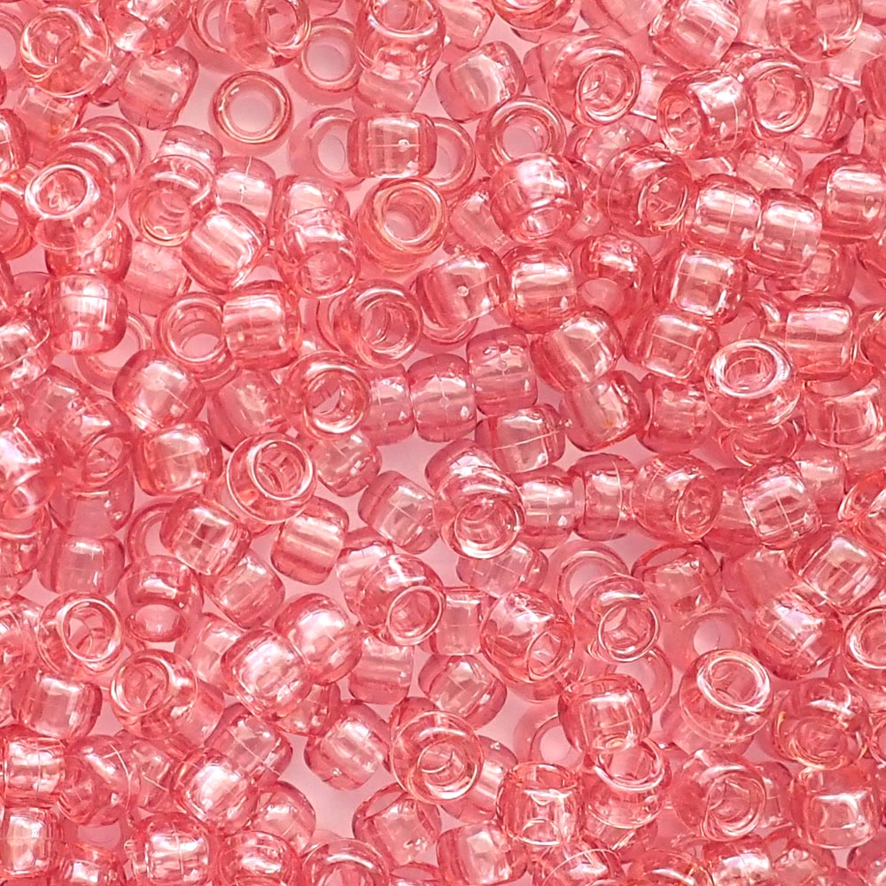 Medium Coral Transparent Plastic Pony Beads 6 x 9mm, 500 beads
