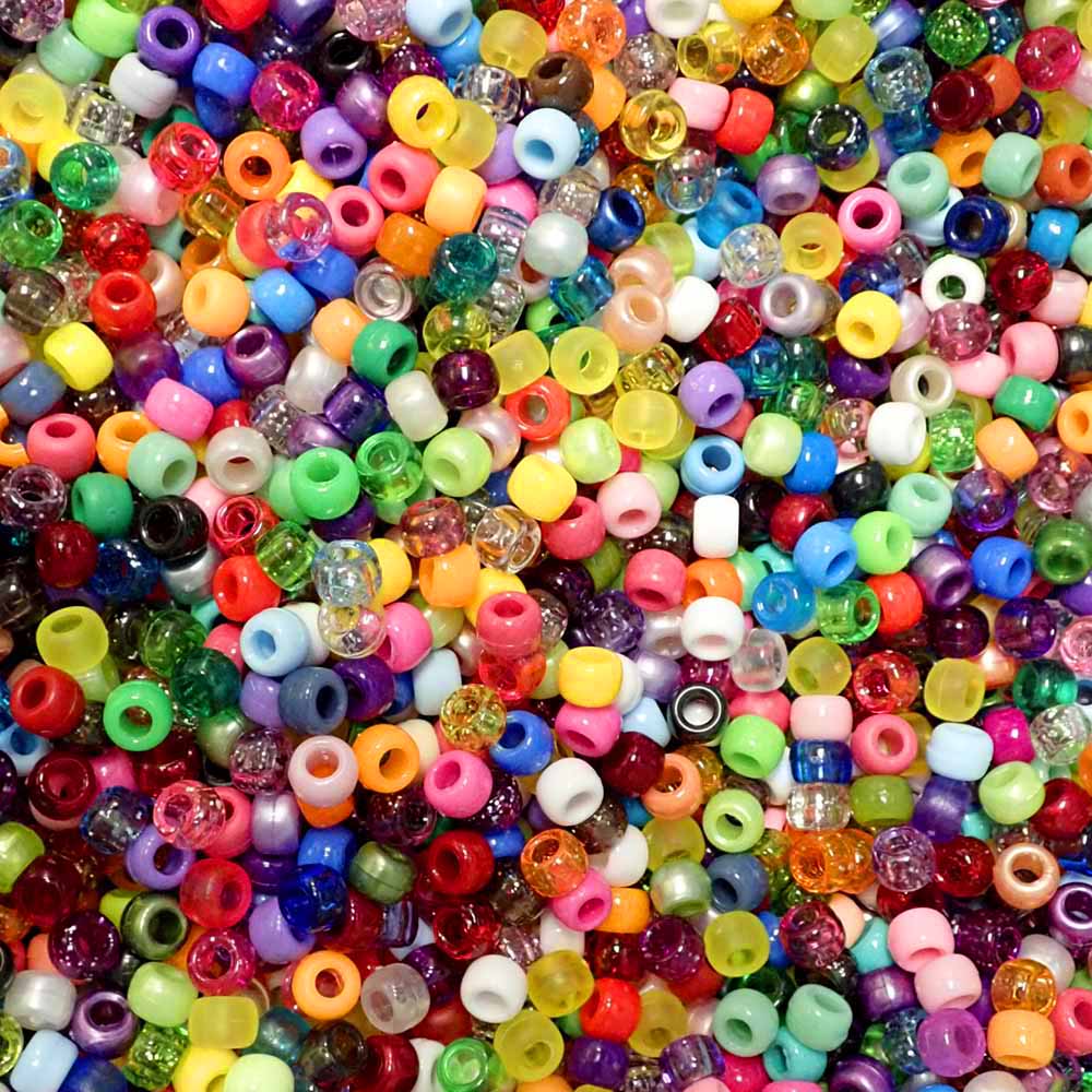 Surprise Mix Plastic Pony Beads 6 x 9mm, Random Colors, 250 beads