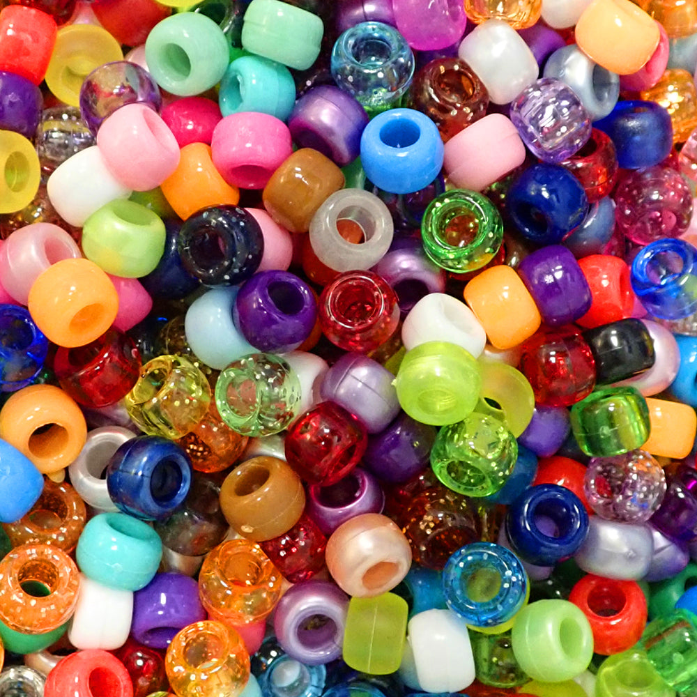 Surprise Mix (Random Colors) Plastic Pony Beads 6  x 9mm, 1500 beads