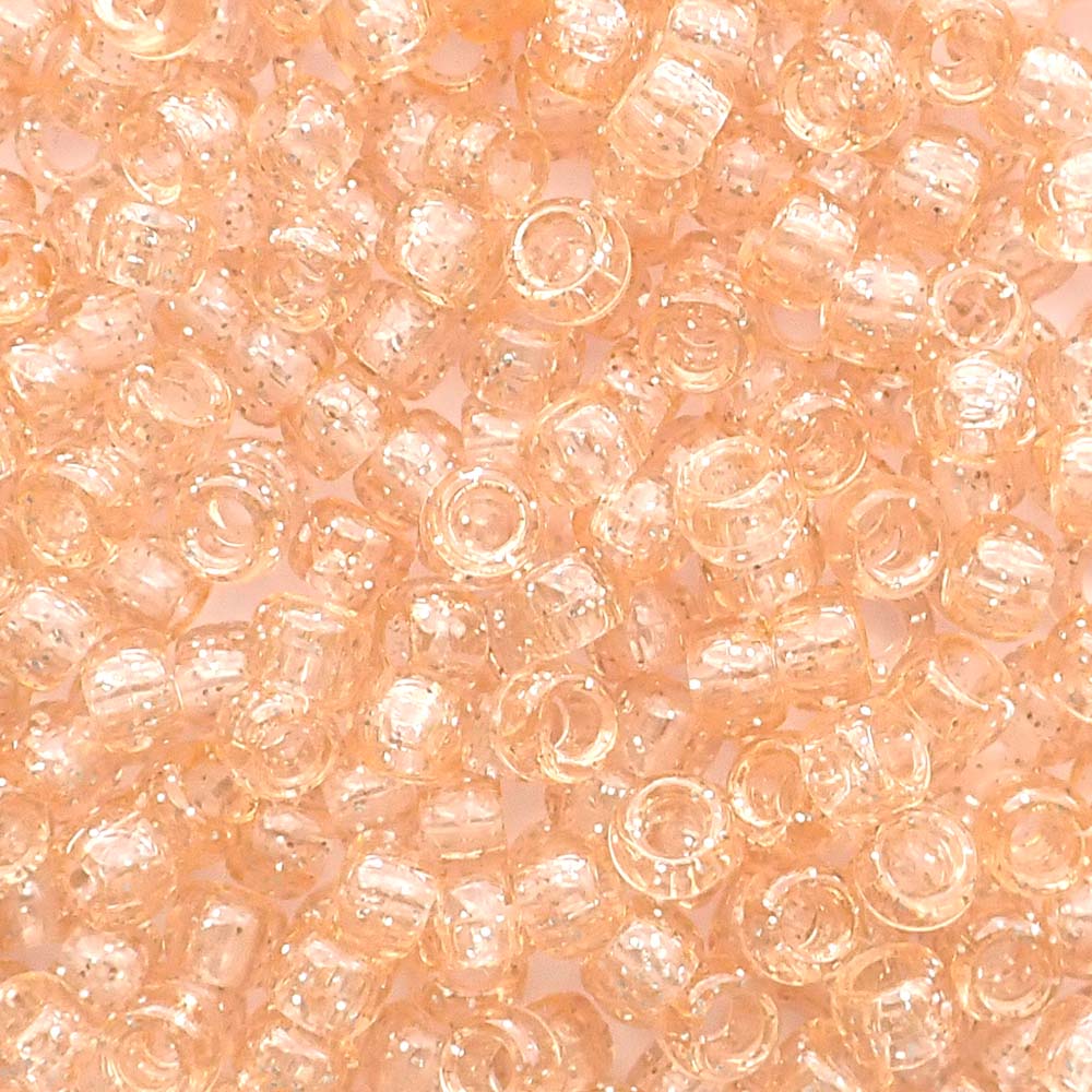 Peach Glitter Plastic Pony Beads 6 x 9mm, 500 beads