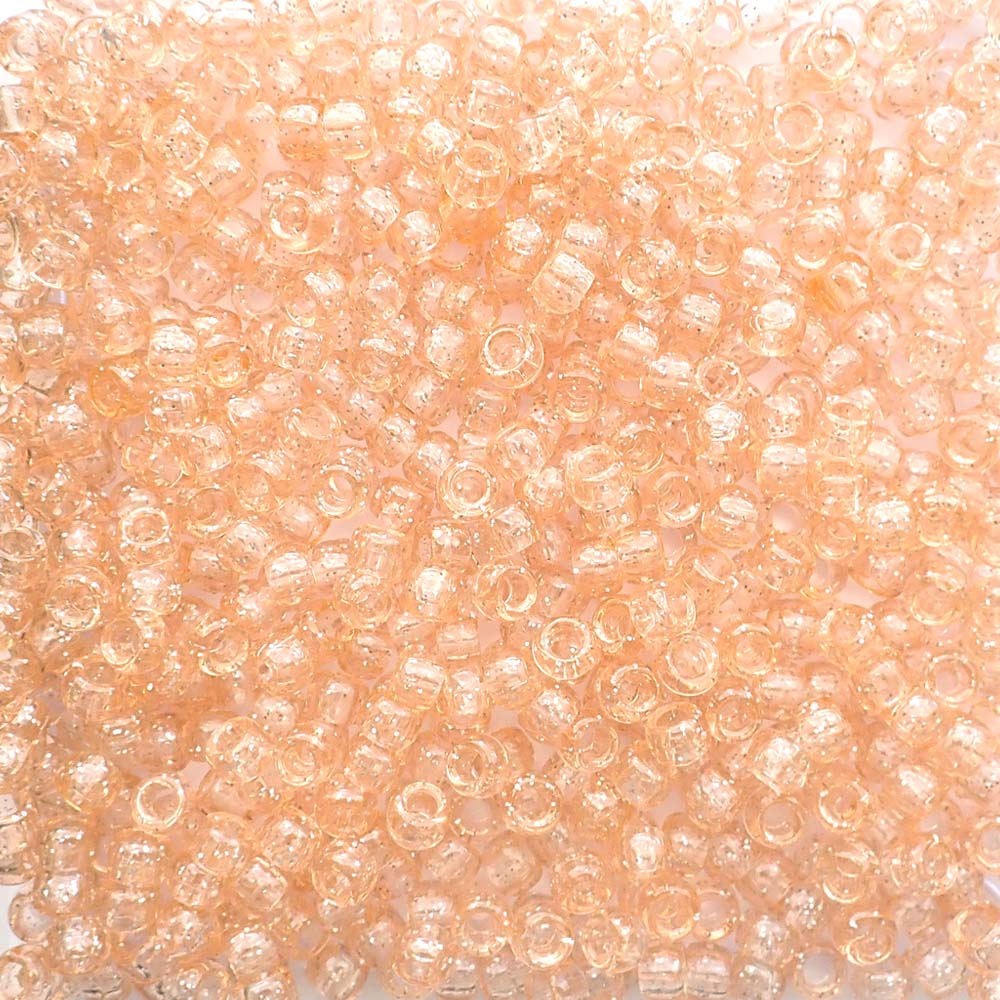 Peach Glitter Plastic Pony Beads 6 x 9mm, 500 beads