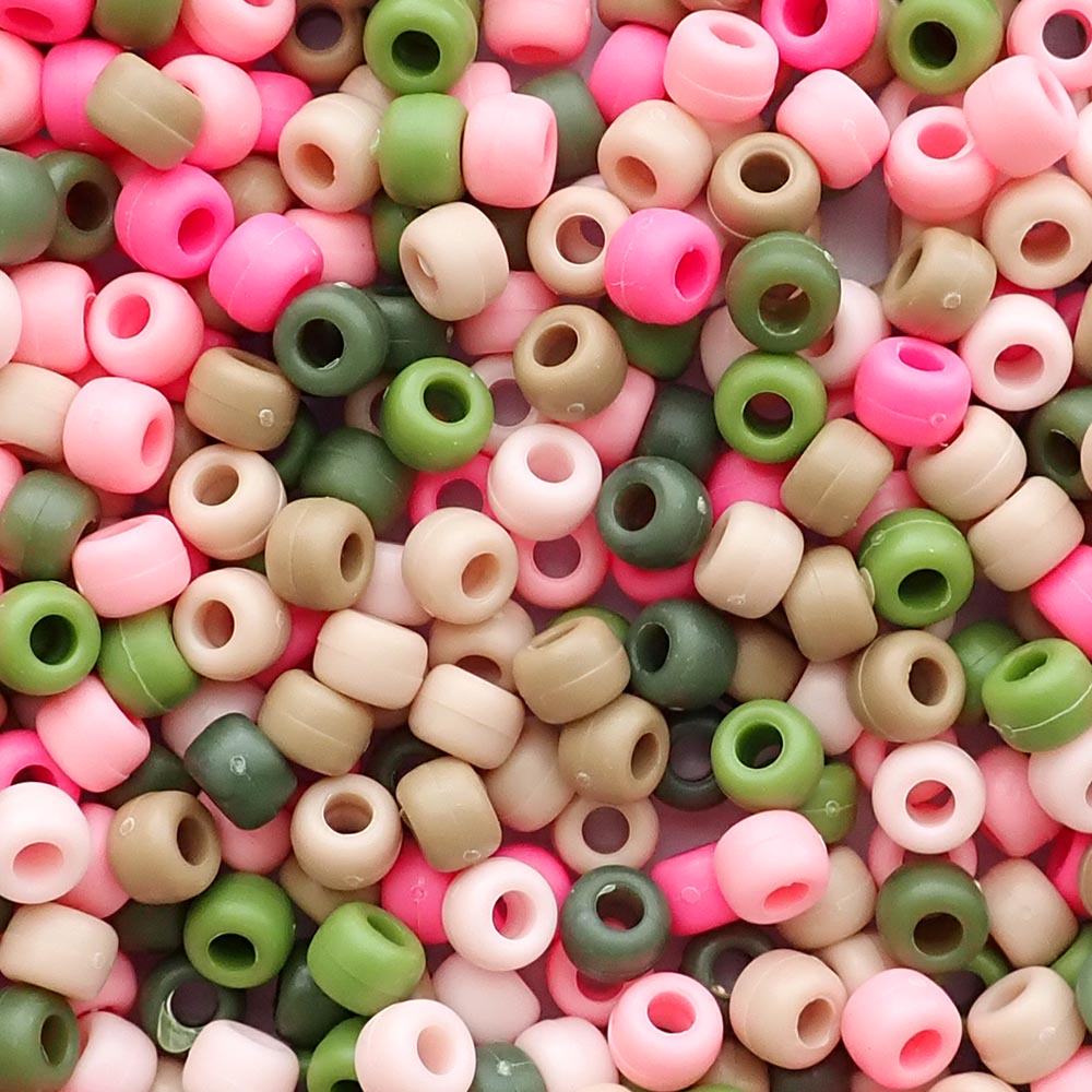 matte pink camouflage mix pony beads