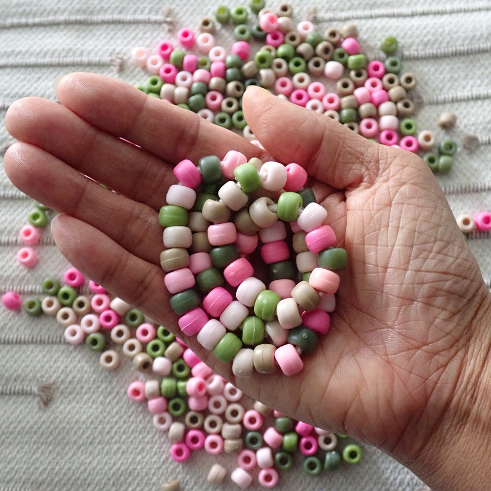 Matte Pink Camouflage Mix Plastic Pony Beads 6 x 9mm, 1500 beads