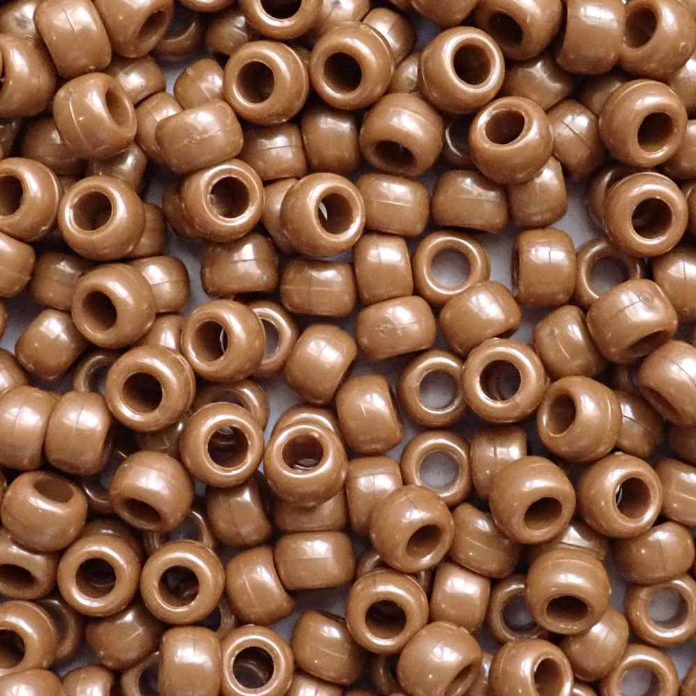 Caramel Brown Pearl Plastic Pony Beads 6 x 9mm, 500 beads