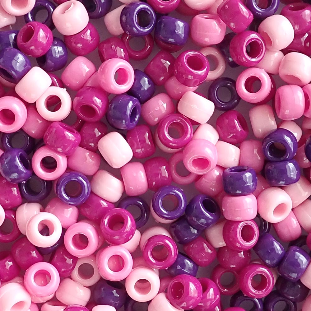 Sweet Berry Mix Pink &amp; Purple Plastic Pony Beads 6 x 9mm, 250 beads